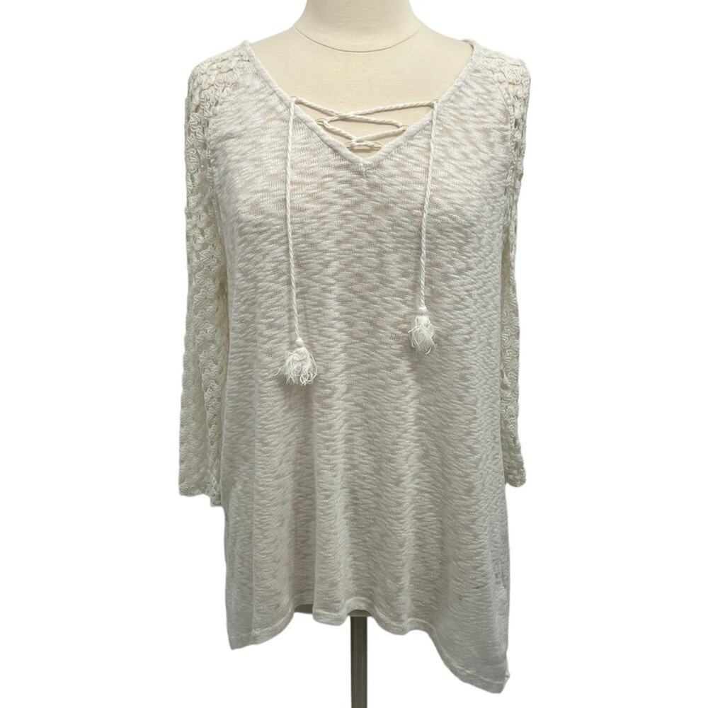 NEW DIRECTION White Tunic/Coverup V-neck Top XL